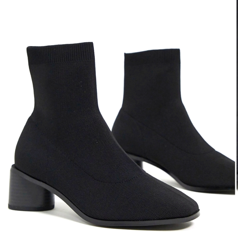 ASOS DESIGN Radley knit heeled sock boots in black size 9